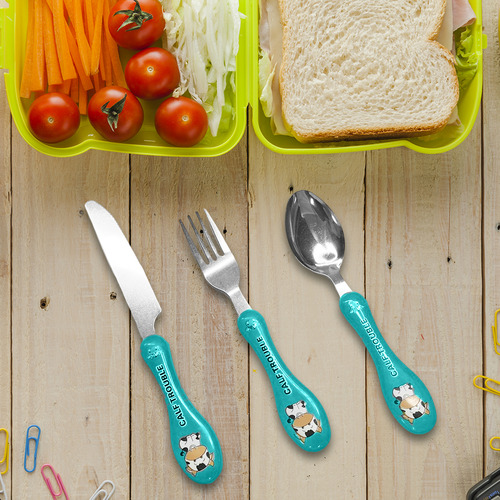 Kit De Cubiertos Infantiles De Acero Inoxidable Color Azul Ele-Gate