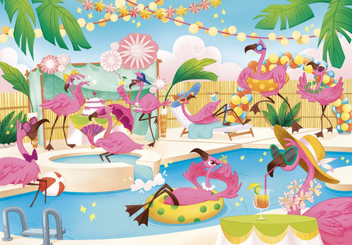 Fiesta De Flamingos Alberca Rompecabezas 100 Pz Clementoni