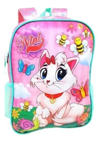 Mochila Costas Feminina Escolar Gatinha Nini Clio Infantil Cor Rosa