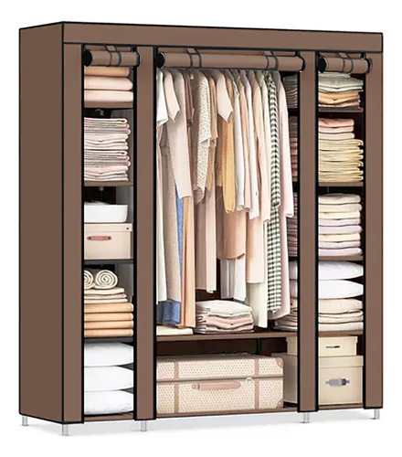 Ropero Armable Closet Con Lona Antipolvo Portatil 175*150*45 Color Marrón
