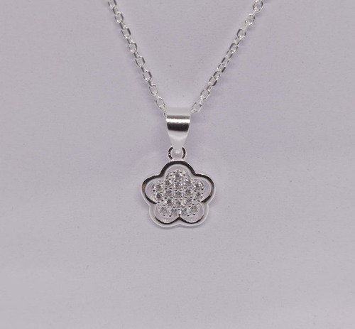 Colgante Flor Y Cadena Plata 925