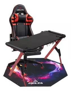 Set Gamer Delta Zx Red Silla + Escritorio + Alfombra Color Rojo