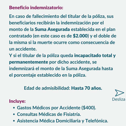 Imagen 2 de 4 de Seguro De Accidentes Personales Suma Asegurada $2.000