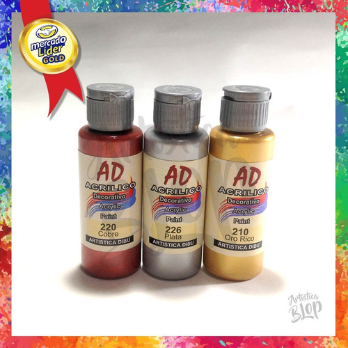 Set Pintura Acrilica Colores Metalizado Oro Plata Cobre Arte