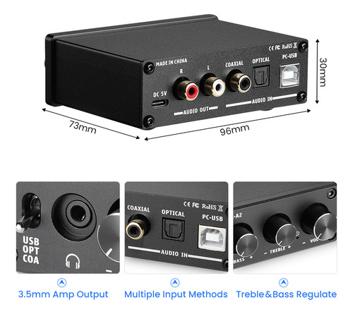 Aiyima Dac-a2 Headphone Amplifier With Bass Treble Controls Color Black Potencia de salida RMS 0 W