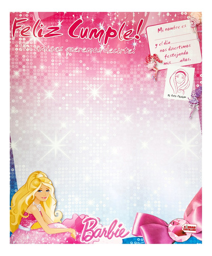 Cartel Barbie Feliz Cumpleaños Firmas - Ciudad Cotillón