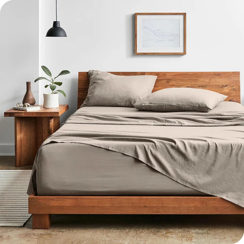 Sábanas Frescas Extra Suaves Anti Arrugas Tacto Lino 4 Pzas Color Beige Diseño De La Tela Queen