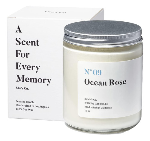 Vela Aromática Mias Co Ocean Rose, Hecha A Mano Con Cera De