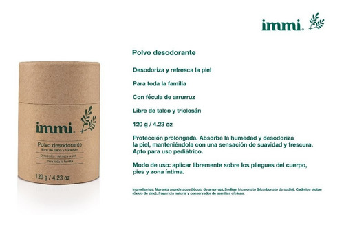 Immi Desodorante Natural Polvo Sustituto De Talco Pediátrico