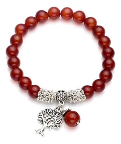 Top Plaza Pulsera Elástica De Ágata Roja Con Árbol De La Vid