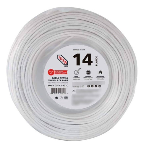 11 M. Cable Thhw-ls Rohs #14 Blanco