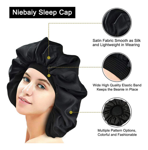 Gorro De Dormir Elástico De Satén Con Borde Ancho Para El Cu