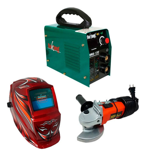 Kit Soldadora Inv Mma130 + Esmeriladora + Careta High Power