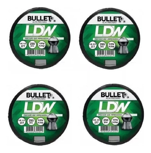 Chumbinho 4,5mm Bullet Ldw Kit Com 1000 Unidades - 4 Caixas