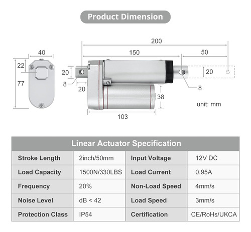 Dc 12 V 1500 N Motor De Actuador Lineal Auto Coche Rv A...