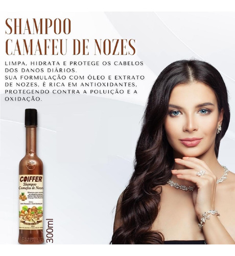 Kit 3 Shampoo Camafeu De Nozes Coiffer 300ml Limpa E Hidrada