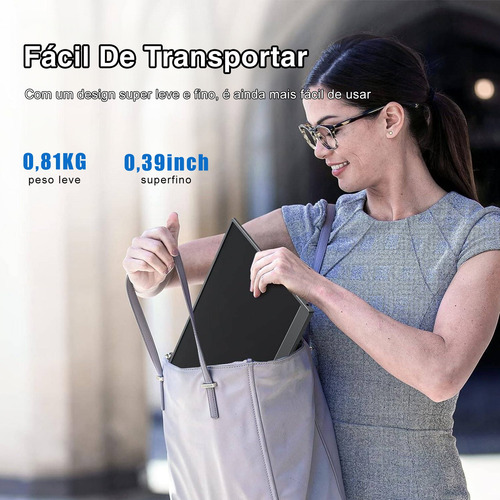 Monitor Portátil 15,6'' Com Capa Couro Fhd Ips Hdmi Usb-c