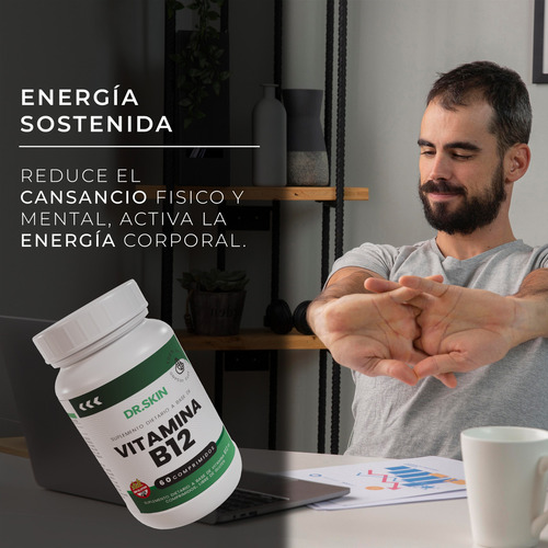 Vitamina B12 Dr Skin 60 Unidades Subí Tu Energía, Mejorá Tu Concentración Y Combatí El Cansancio Diario! Cianocobalamina Sistema Nervioso Suplemento Vegano Antifatiga