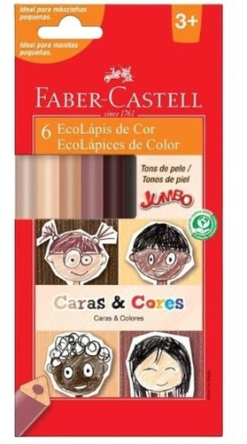 Lápis De Cor 6 Cores Jumbo Caras E Cores Faber Castell