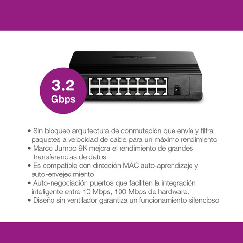 Switch 16 Bocas Tp-link Tl-sf1016d 16 Puertos 10/100mbps Pc