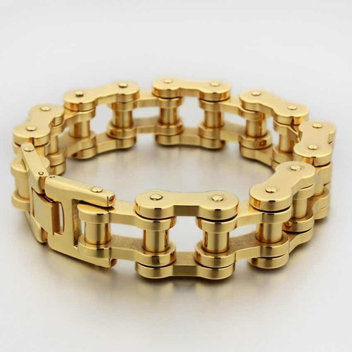 Imagen 2 de 4 de Pulsera Acero Hombre Cadena De Moto 21.5 Cm Doble Eslabon