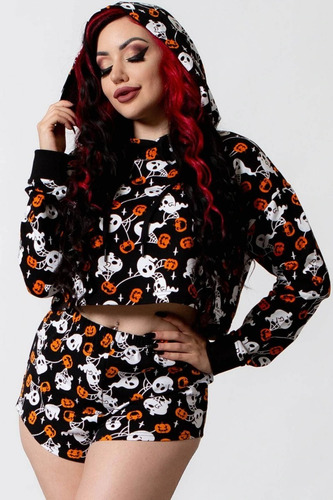 Pijama Killstar Croptop Manga Larga Estilo Halloween