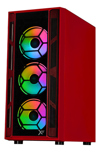 Gabinete Gamer XTREME PC GAMING Kronos Media Torre ATX 4 Fan ARGB Cristal Templado Rojo