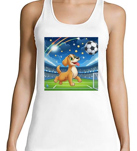 Musculosa Mujer Perro Cabeceando Pelota Futbol Cancha M2