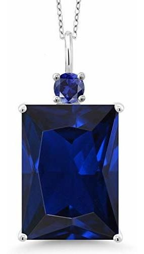 Collar - 925 Sterling Silver Blue Created Sapphire Pendant N