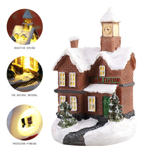 2pcs Lighted House Statue Ornament Light Village Set