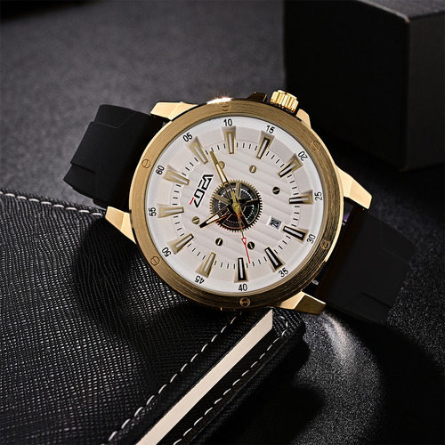 Reloj Zoea Ez8103-j Hombre Cuarzo Silicona Dorado 30m Buceo