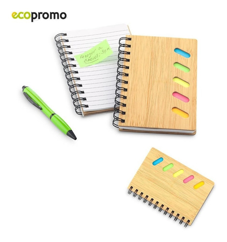 Libreta Bamboo Line, Set Con 5 Stickies De Colores Ecologica