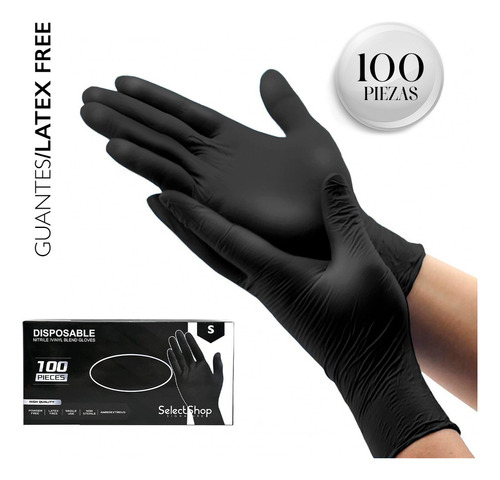 Guantes descartables antideslizantes SelectShop Signature Guantes de Nitrilo color negro talle S x 100 unidades