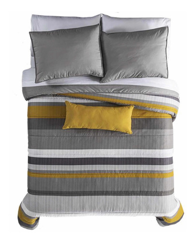 Edredón Denver Queensize 2vistas Gris Mostaza Rayado Vianney