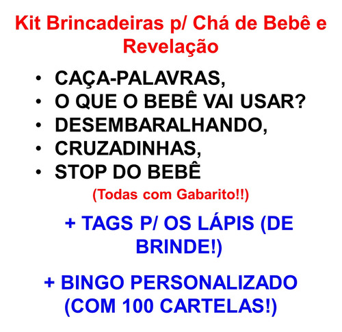 Kit Chá Revelação Fralda Bebê Baby Bingo Em Pdf Frete Grátis