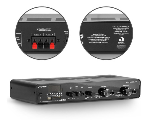 Amplificador Receiver Frahm Slim 2500 App G2 Bluetooth Usb