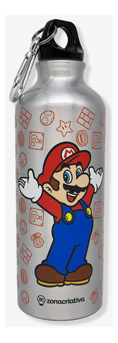 Garrafa Térmica Zonacriativa Garrafa Infantil Garrafa Mosquetão Aluminio De Alumínio 500ml Super Mariosuper Mario