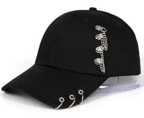 Gorra De Béisbol Curvas Negra Con Argollas-aros Y Cadena