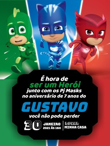 Imagem 2 de 7 de Convite Digital De Aniversário - Pj Masks