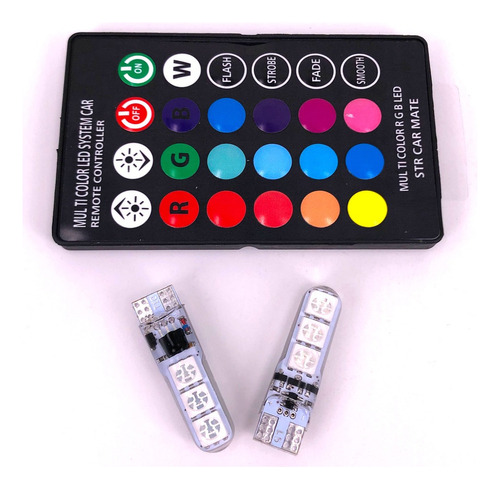 Kit 20, Focos T10 Rgb-6 Led Con Estrobo Control Remoto Led