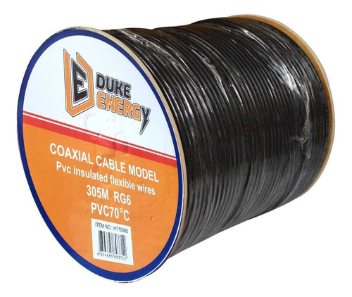 Cable Coaxial Carreto Rg 6 Fino Al 90% Negro X 305 Mts