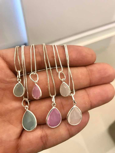 Colar Com Pedra Gota Color Em Prata 925