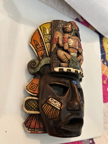 Máscara Azteca De 20 Cm Hecha En Cerámica Marrón (Usado)