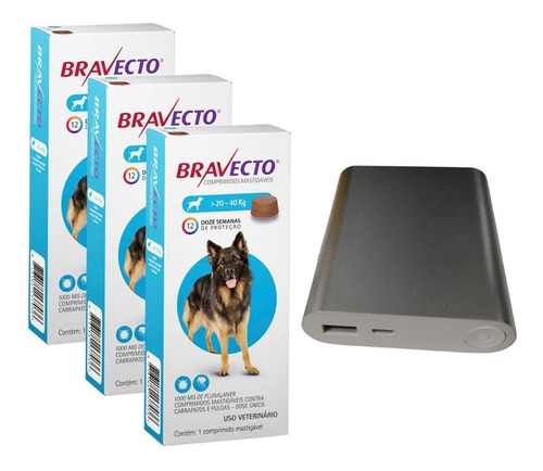 Kit 3 Bravecto Cães 20 A 40kg Total 3 Comprimidos - Original