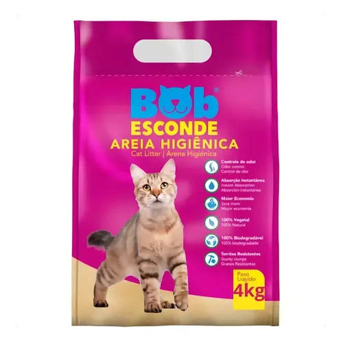 Areia Higiênica Para Gatos Mandioca Bob Esconde Saco de 4 Kgs