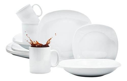 Vajilla Blanca Cuadrada Moderna De Porcelana 16pz 4 Personas