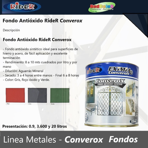 Pintura Fondo Antióxido Rider 20 Litros Herreria