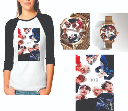 Playera Raglan Dama Cojin Y Reloj De Bts