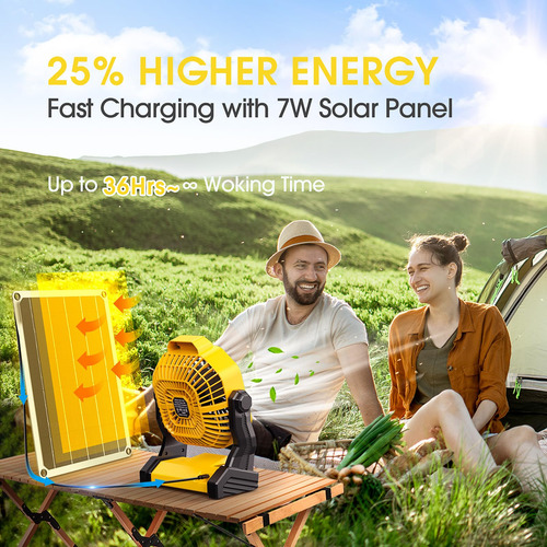Ventilador Solar Recargable De 10400 Mah Con Panel Y Lintern