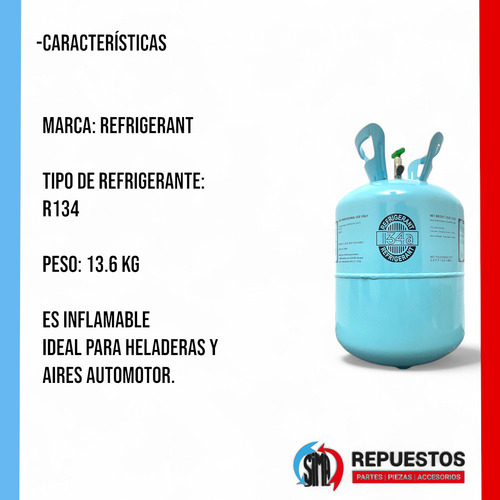 Garrafa Gas Refrigerante R134 13.6kg Refrigerant Heladeras